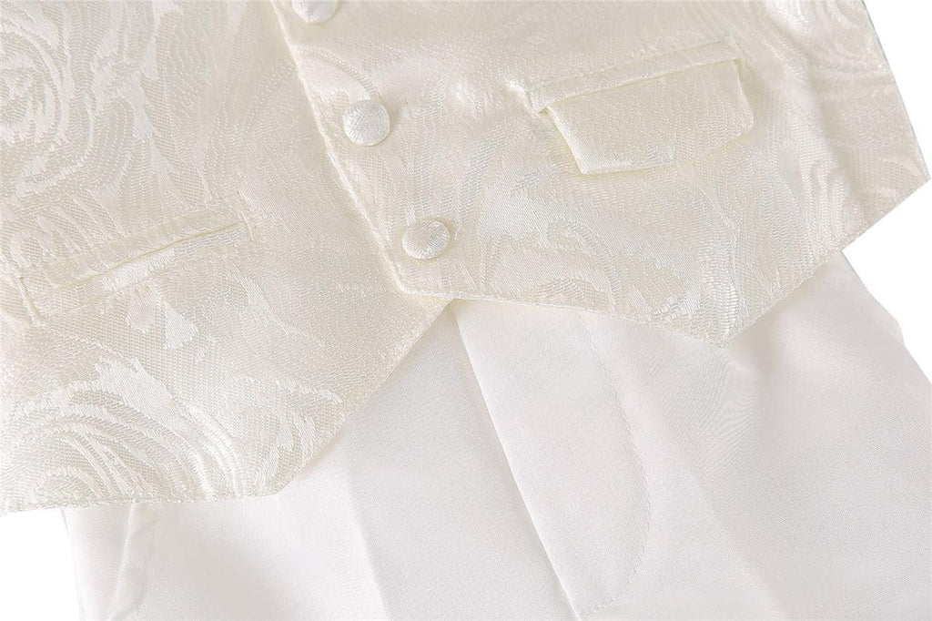 Infant Baby Boy Christening Baptism Outfit White Suit 5 Pieces Clothing Set with Bonnet Hat to