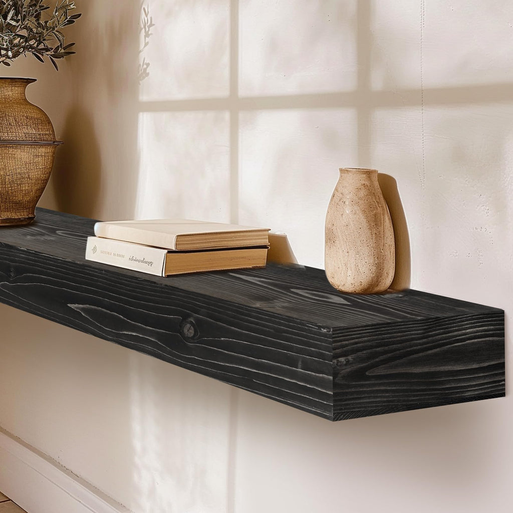 48'' Fireplace Mantel, 3'' Thick Pine Wood Floating Shelf, Black