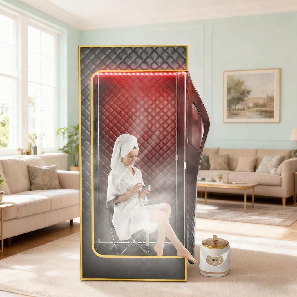 Red Light Portable Steam Sauna for Home, Infrared Sauna for Relaxation,Detoxification,1300W 3L Steamer