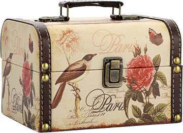 Decorative Treasure Chest Box, Wooden + PU Leather Storage Box for Jewelry Trinkets, Keepsakes box for Girls Women