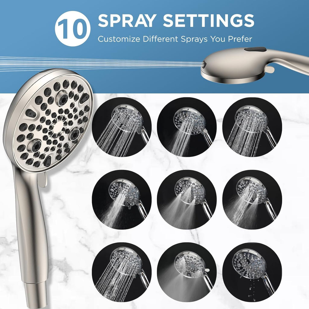 Dual Handheld Shower Head Combo, 2-in-1 Rain Shower Heads System Wide Rainfall Shower Head and 10 Modes High Pressure