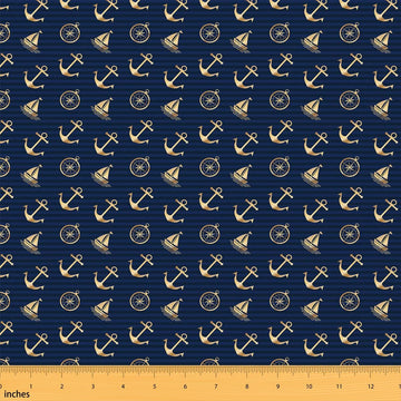 Nautical Anchor Decorative Fabric by The Yard Soft Polyester Sailboats Compass Fabric for Chairs Sofa DIY Projects