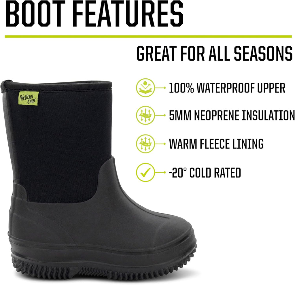 Kids Freestyle Neoprene Outdoor Boot, Lightweight, Kid Friendly for Boys and Girls Waterproof Boot for Rain, Mud