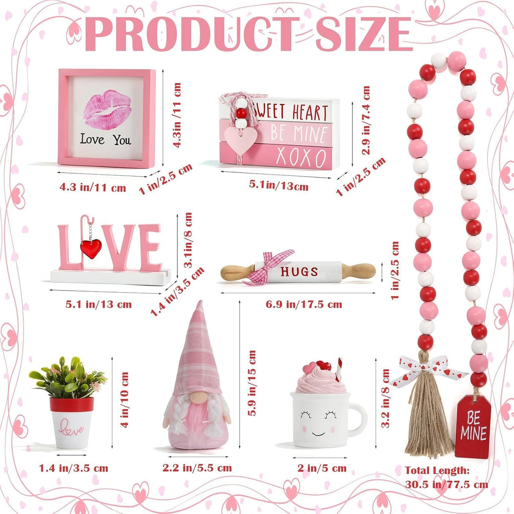 Pink Valentine's Day Decorations Tiered Tray Decor Set - Set of 8
