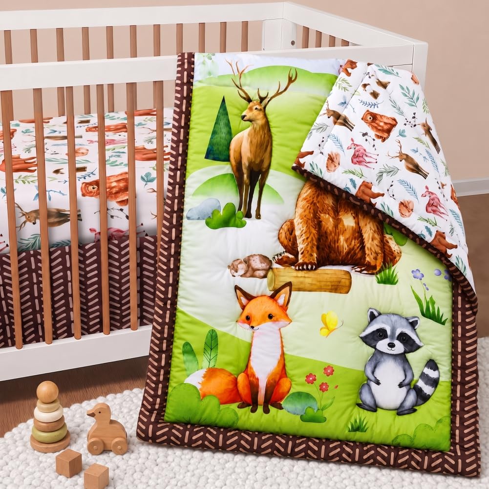 Baby Crib Bedding Set Woodland Animal Neutral Nursery Comforter Bed Sets
