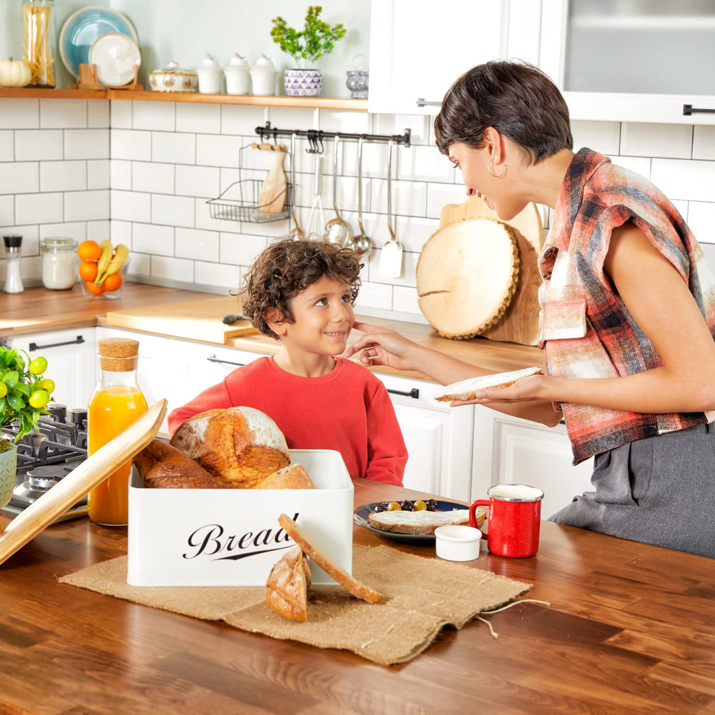 Bread Box - Modern Metal with Bamboo Cutting Board Lid