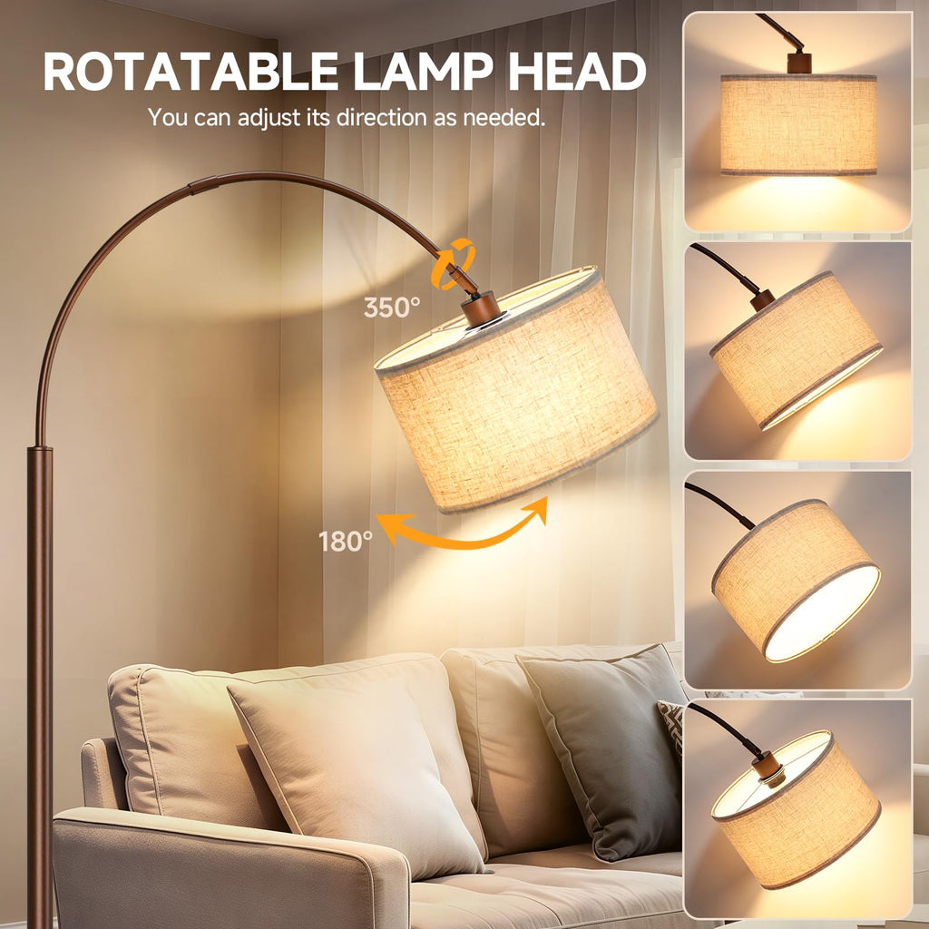 Arc Floor Lamps, Brown Standing Lamp with Linen Shade