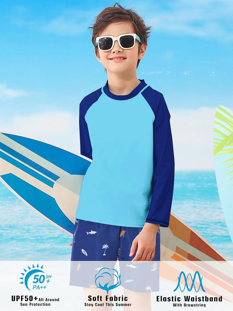 Boys Long Sleeve Rash Guard Swimsuit Pieces Bathing Suits Set