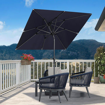 Patio Market Umbrella 6.5' x 6.5' Square Tilt Navy Blue 8 Ribs