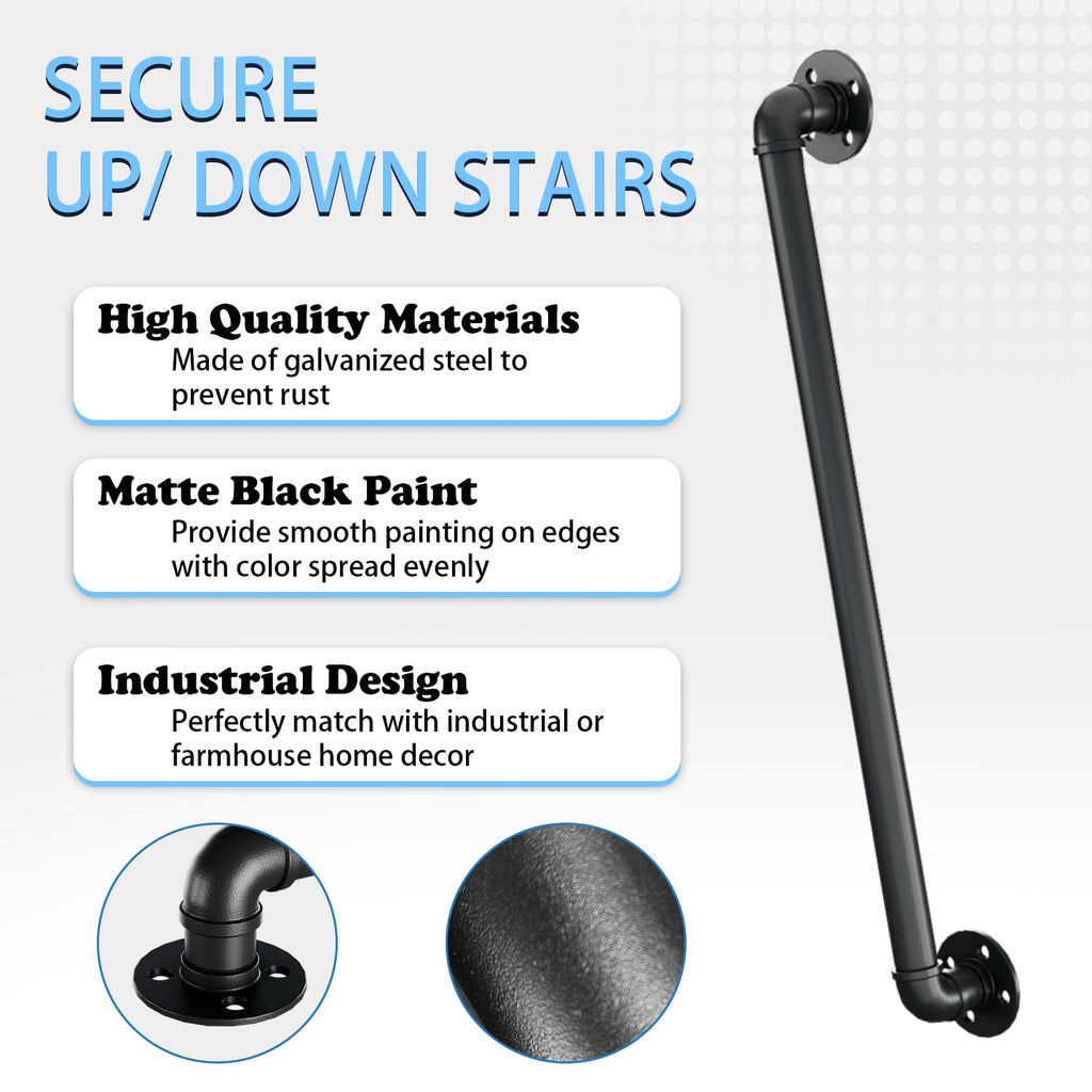 3.3FT Industrial Pipe Stair Handrail, Black