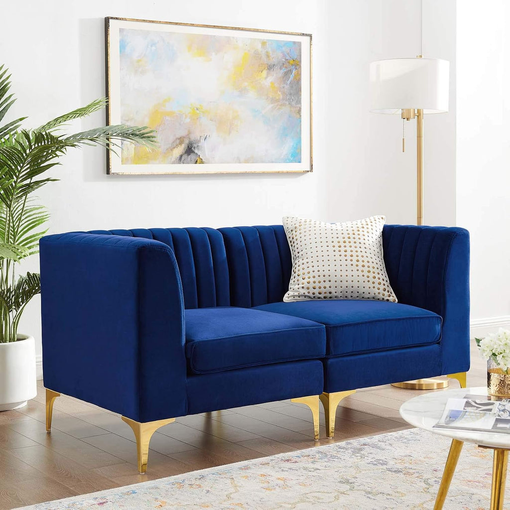EEI-4346-NAV Triumph Channel Tufted Performance Velvet Loveseat, Navy