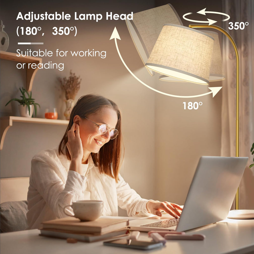 64" 3 Color Dimmable Gold Arc Floor Standing Lamp with Remote