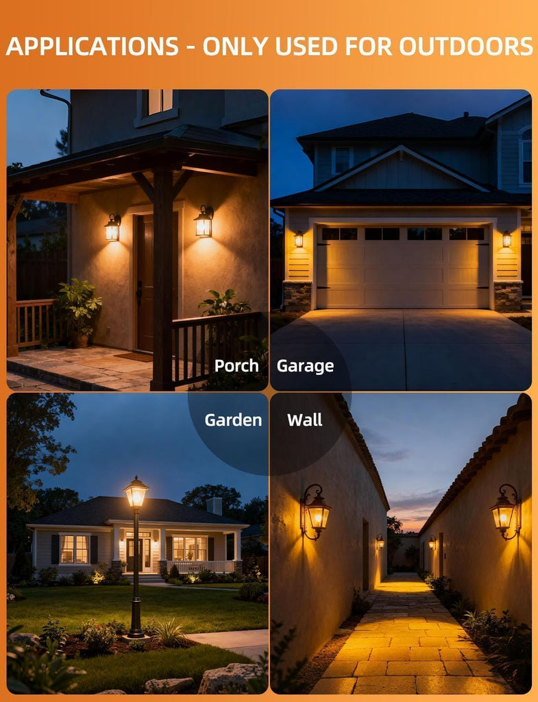 Dusk to Dawn Light Bulbs A19 8W 900 Lumens, Outdoor Porch Lights, 60 Watt Equivalent, Amber LED Orange-Yellow Sensor