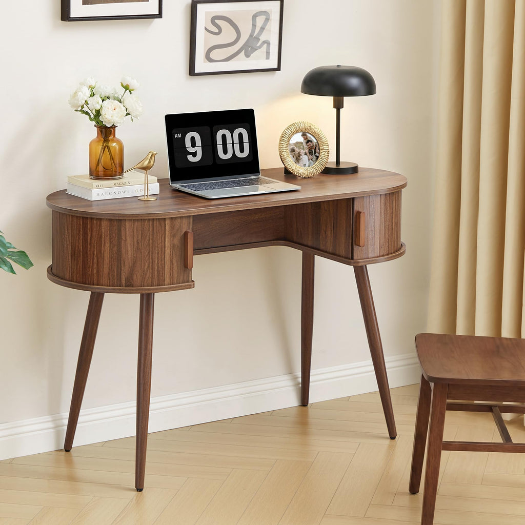 43" Oval Fluted Home Office Desk, Small Computer Desk Writing Desk