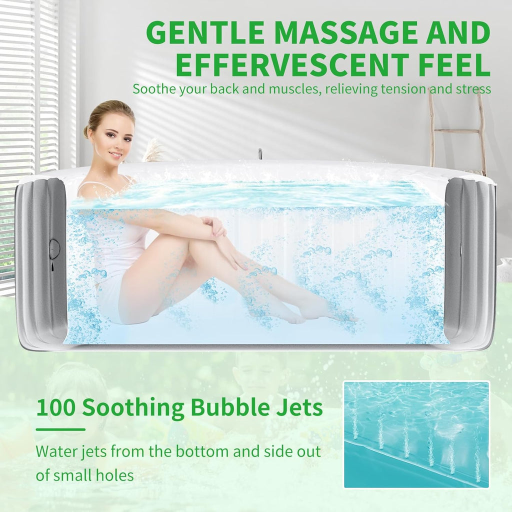Inflatable Blow Up Hot Tub with LED Lights, 2 Person Oval Portable Hot Tub, Leak-Proof PVC Outdoor Spa with 100 Air