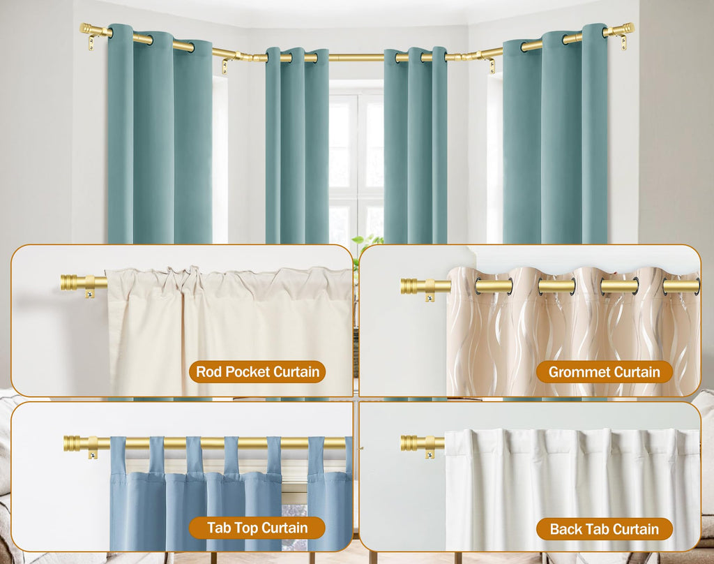 Bay Window Curtain Rods 32-86 Inch(Center), 7/8" Diameter, Gold