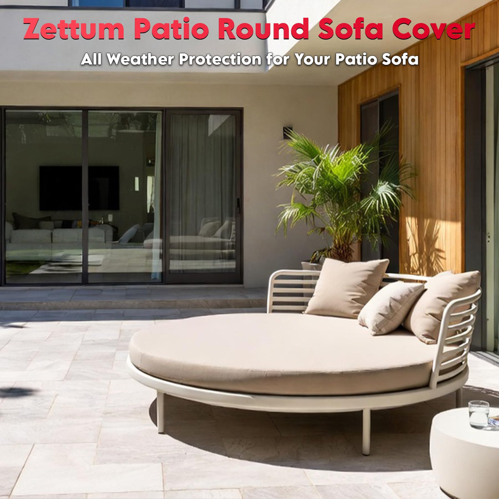 Outdoor Daybed Cover 92 Inch - 600D Patio Round Sofa Cover Waterproof & Heavy Duty, All Weather Protection Outdoor