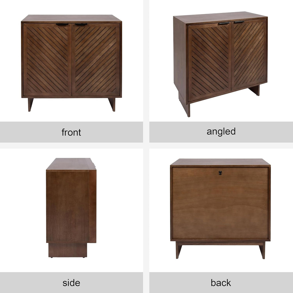 Mezzeta Modern Two-Door Chevron Slatted Wood Floor Storage Cabinet, 30 x 15 x 30, Natural Wood, Transitional Living