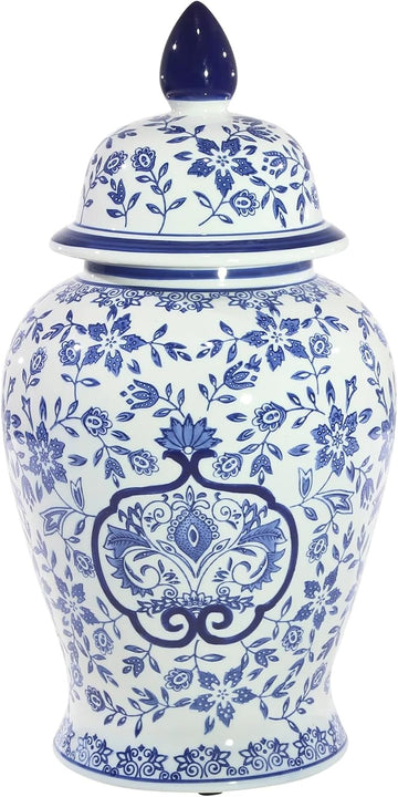 Ceramic Ginger Jar Vase - Decorative Chinoiserie Accent for Vases Display, Living Room or Bedroom Tabletop Decor