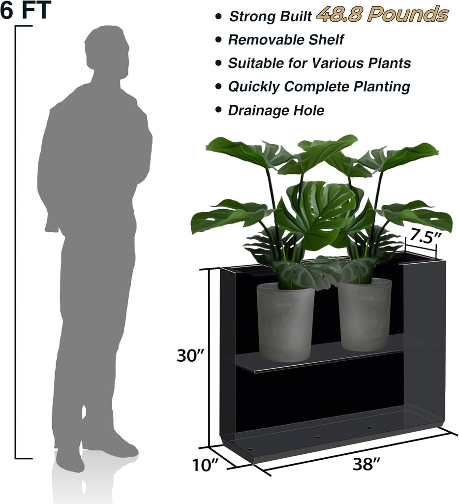 38Lx10Wx30H Fully Welded Metallic Planter Box for Outdoor Plants | No Assembly, Heavy-duty Metal Planter, Black with