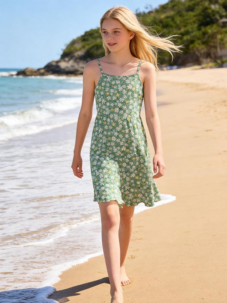 Girls Adjustable Strap Cami Dress with Cardigan 2 Piece Set