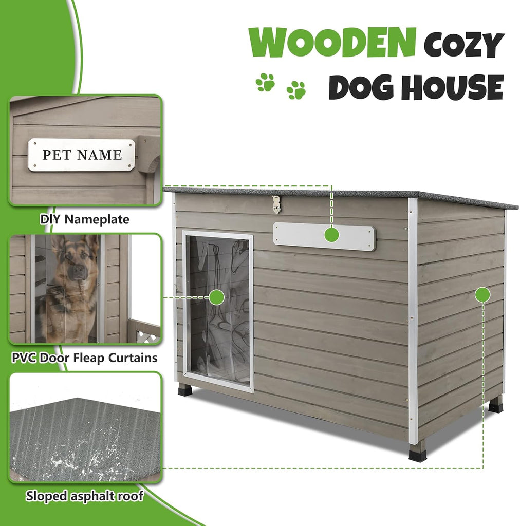 Large Outdoor Dog House, Weatherproof Wood with Chew-Resistant Alloy Frame