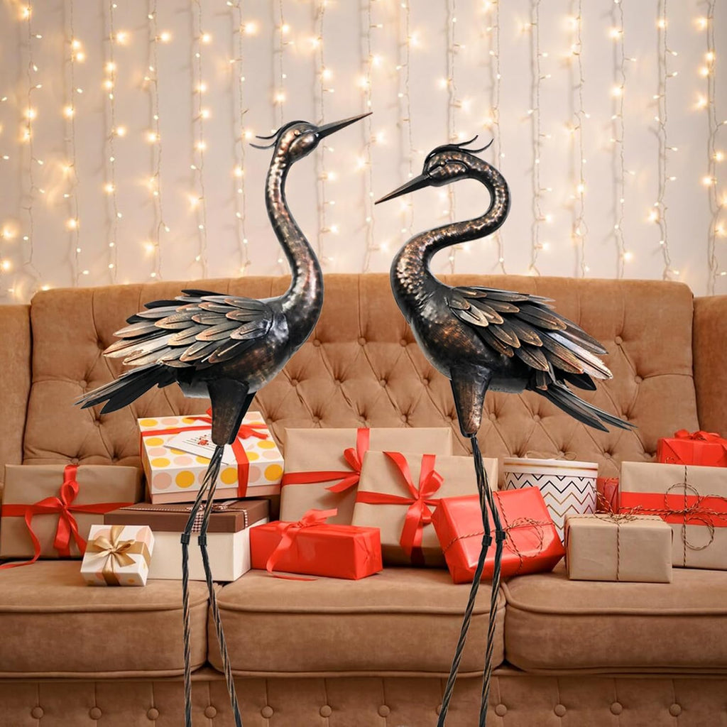 Metal Crane Garden Statue, Garden Sculptures & Statues, Bronze Crane Ornaments Yard Art for Backyard Patio Lawn