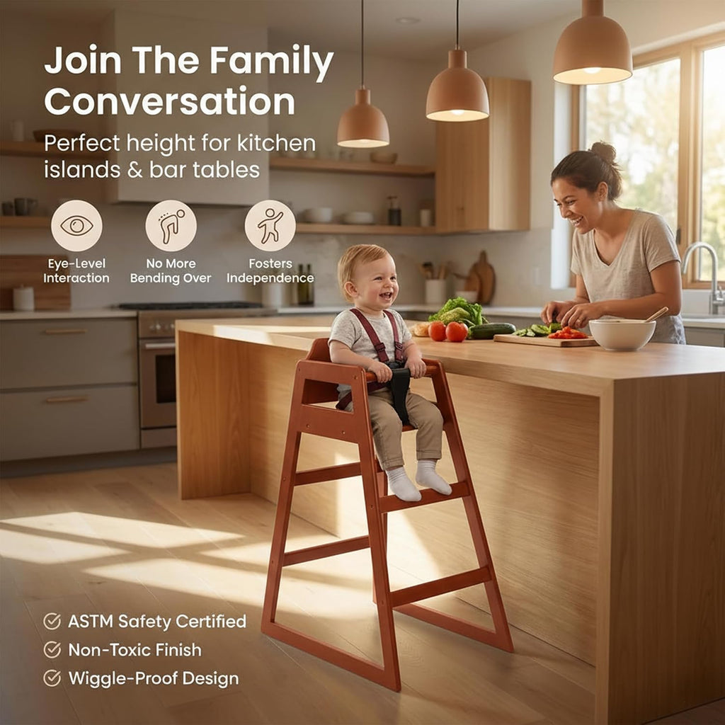 Stager Direct, Seating Ready-to-Assemble Restaurant Wood Bar Height High Chair, Baby Highchairs, Durable Dining