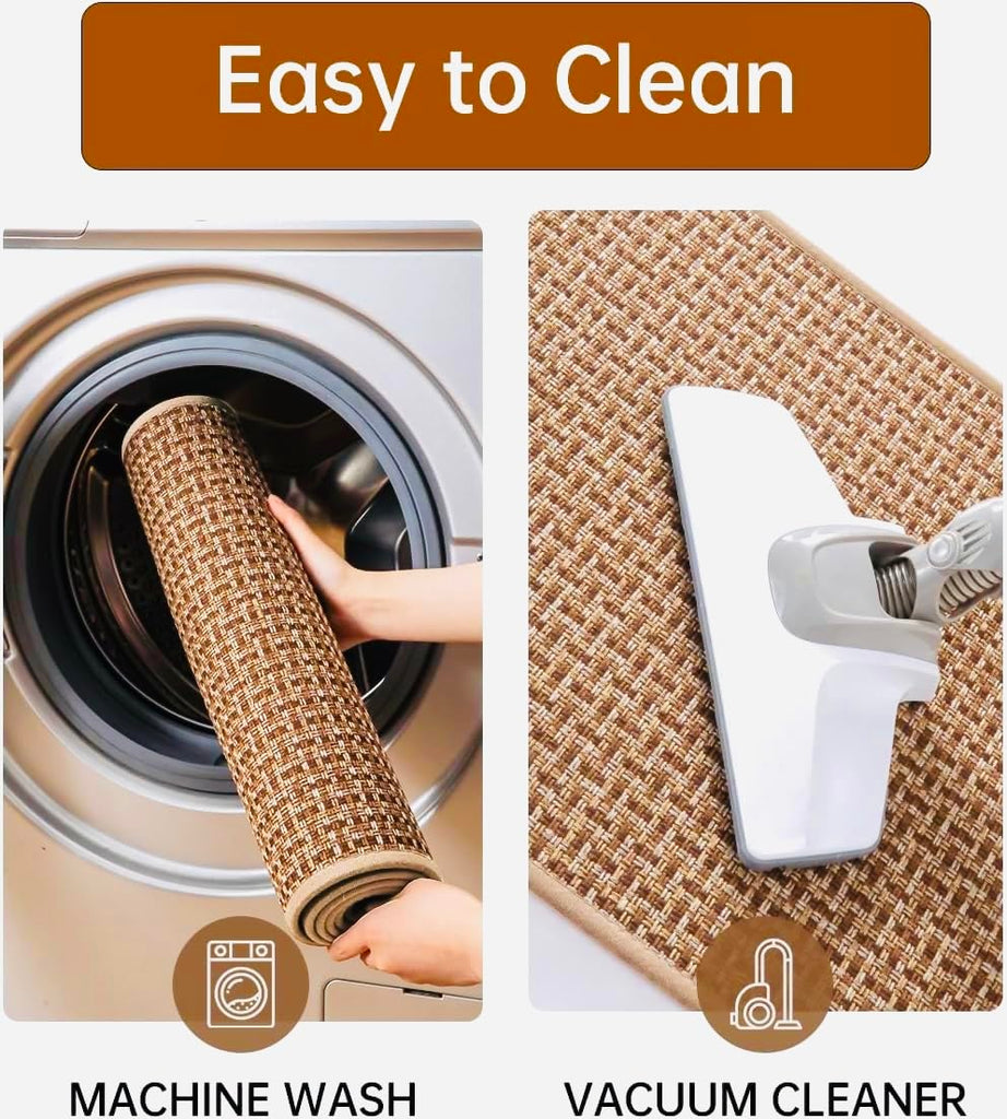 Kitchen Rugs and Mats Non Skid Washable Set of 2 PCS, Absorbent Runner Rugs, Farmhouse Weave Floor Mats in Front of