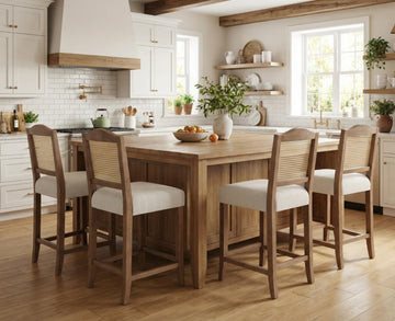 Counter Height Barstools Set of 4 Rattan Farmhouse Bar Stools Mid Century Modern Bar Chairs Upholstered Kitchen