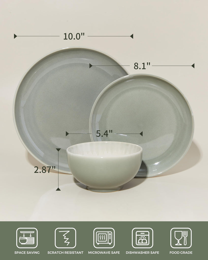 Ceramic Dinnerware Sets for 6, 18pcs Plates and Bowls Sets Dish Set