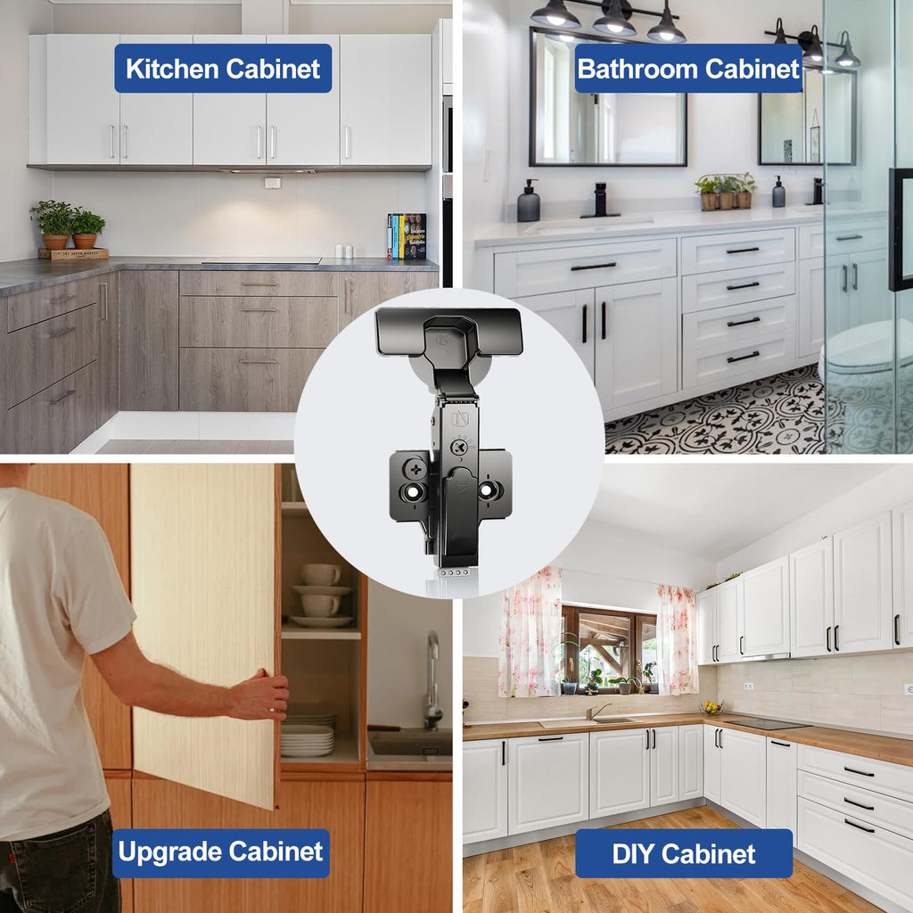 Full Overlay Soft Close Cabinet Hinges Frameless Cabinets 4 Pack Self-Closing Concealed Hinge 110° 4D Adjustment