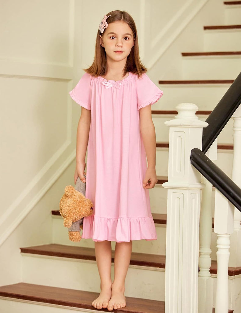 Girls Nightgowns Short Sleeve Sleepwear Soft Princess Pajama Dress