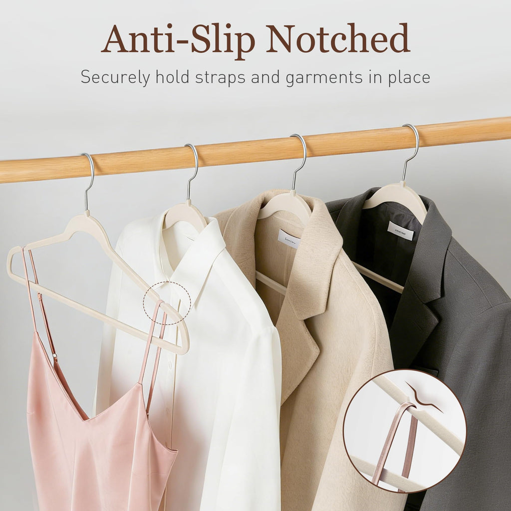 Velvet Hangers 100 Pack, 17.5" Non-Slip Clothes Hangers, Ivory