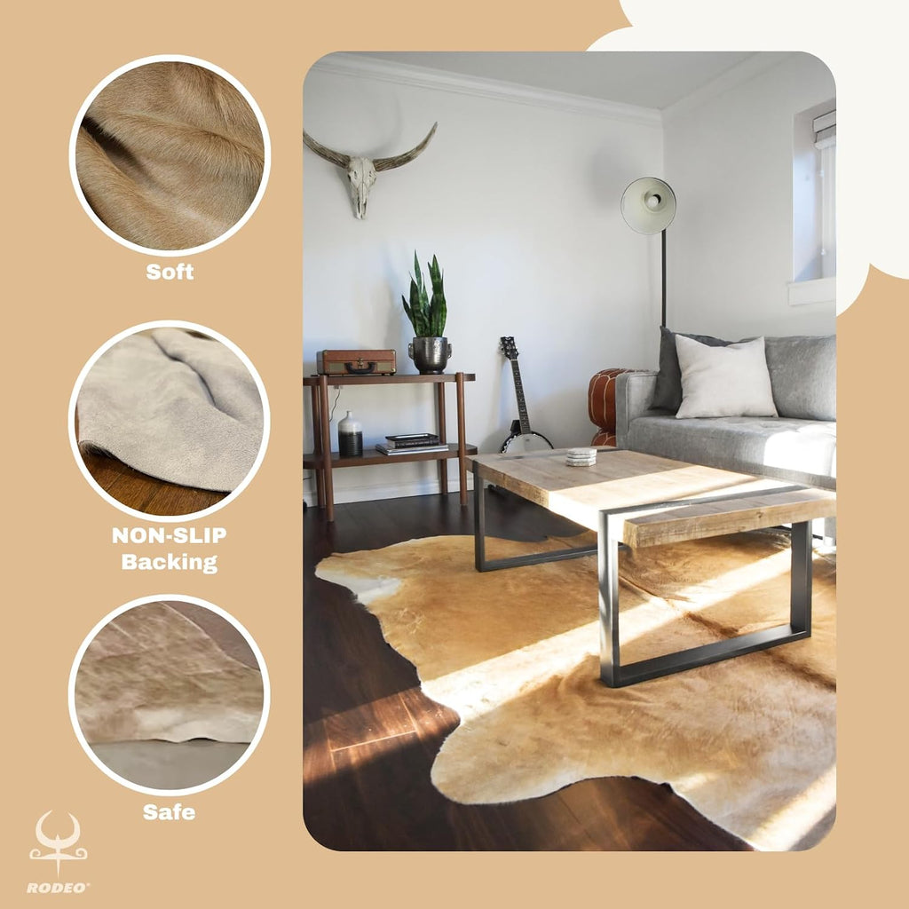 Genuine Cowhide Rug Natural Animal Skin-Area Rugs for Western Theme Decor Ranch/Country House,wall Decor,Natural