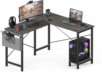 L Shaped Desk, Gaming Desk, Corner Table 50 Inch | Side Bag, Reversible Shelf, Home Work Study Writing, PC