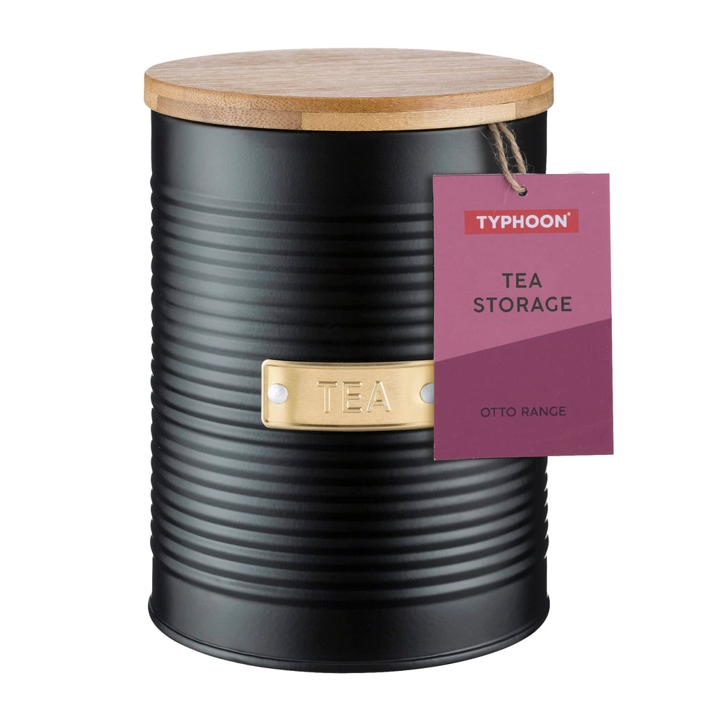 Living Otto Airtight Tea Storage Canister with Bamboo Lid, 1.4 Litre, Matte Black/Gold