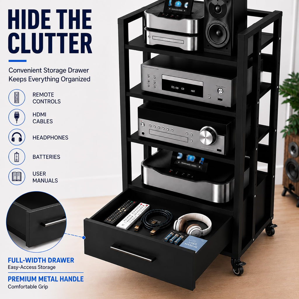 4-Tier Audio Rack with Wheels, AV Media Stand