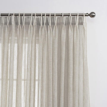 Sheer Curtains 96 inches Long, Faux Linen Double Pleated Window Sheer Curtains Panels Drapery for Home, Hotel, Office