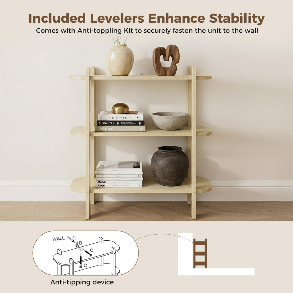 Bookshelf, Wood Shelf Bookcase, Book Shelf 3-Tier, Natural