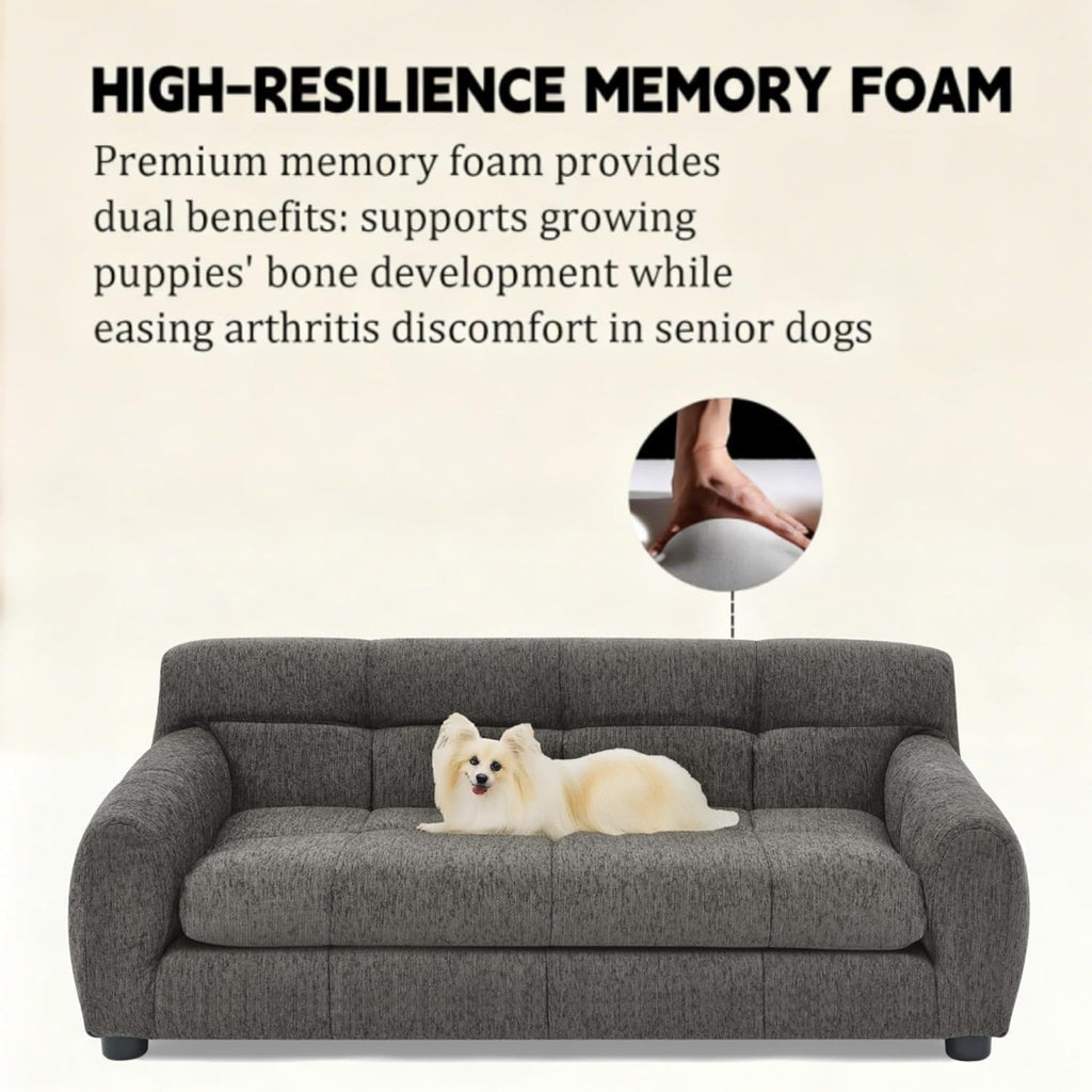 Dog Couch Bed, Memory Foam Sofa for Dogs with Backrest and Armrest, Durable Pet Sofa with Soft Cushion, Elevated
