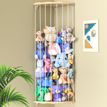 Stuffed Animal Storage Wood Corner Plush Toys Holder with Star Pattern, Length Adjustable Hanging Stuffed Animal Toy