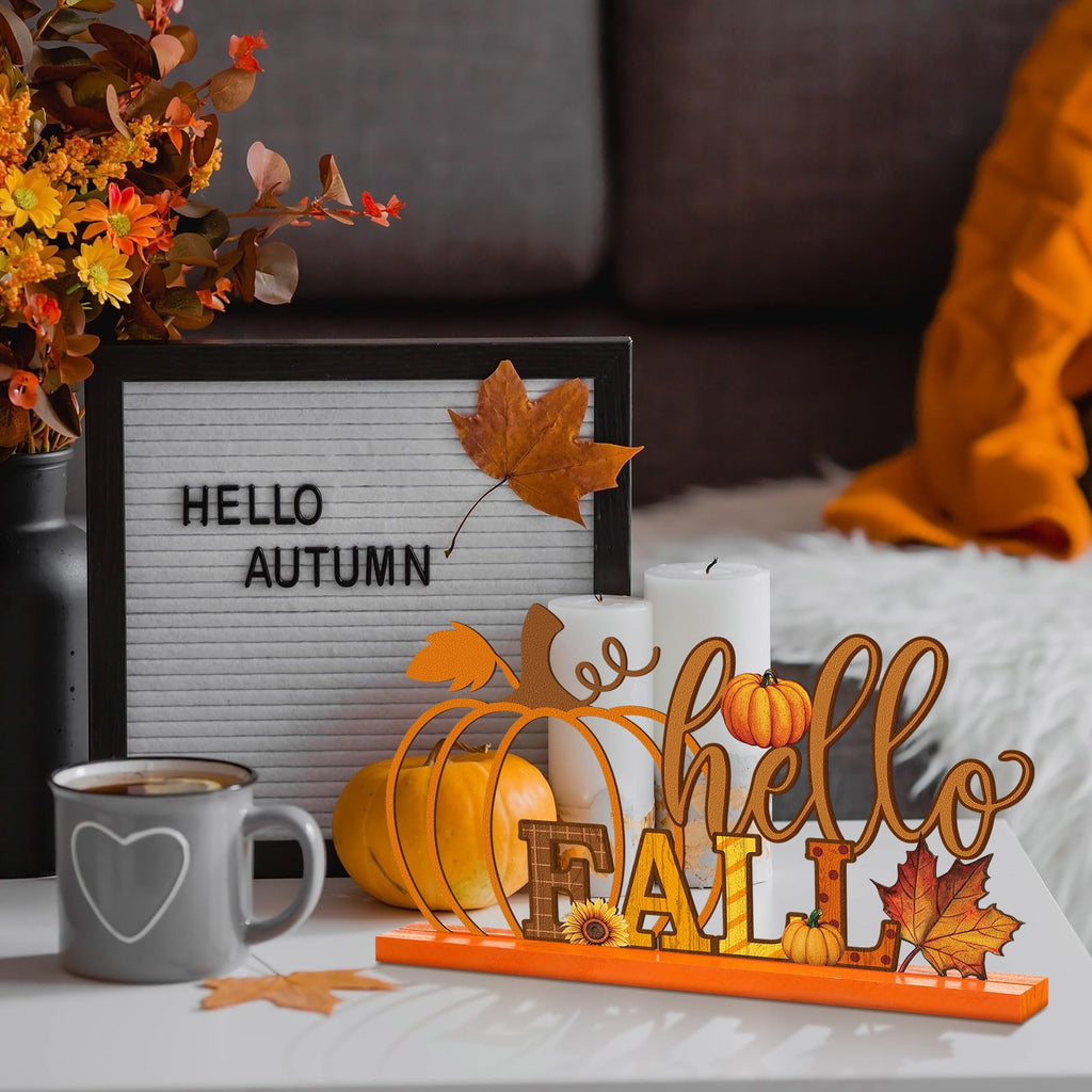 Fall Decorations Metal Pumpkin Table Sign with Wood Base