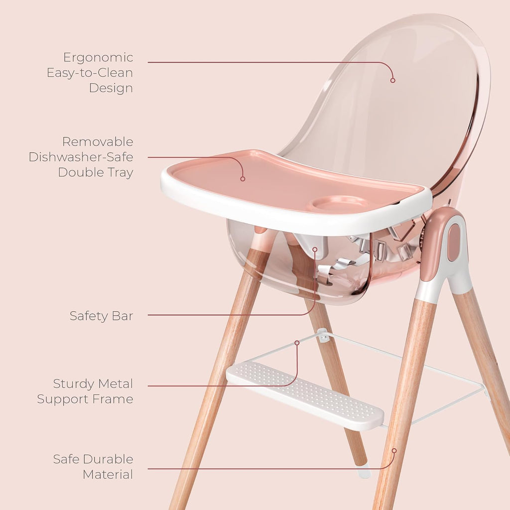 Classic Non-Reclinable 6 in 1 Baby High Chair for Babies and Toddlers, Modern Safe & Compact wooden Highchair, Easy