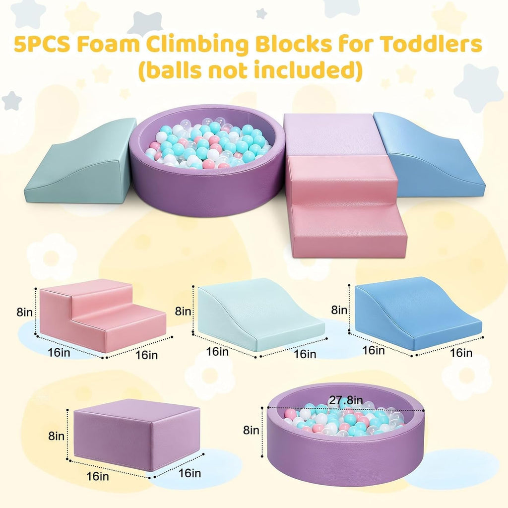 Foam Climbing Blocks for Toddler: with Piece PU Leather Climbing Toys and a Ball Pit - Foam Ball Pit for Toddlers