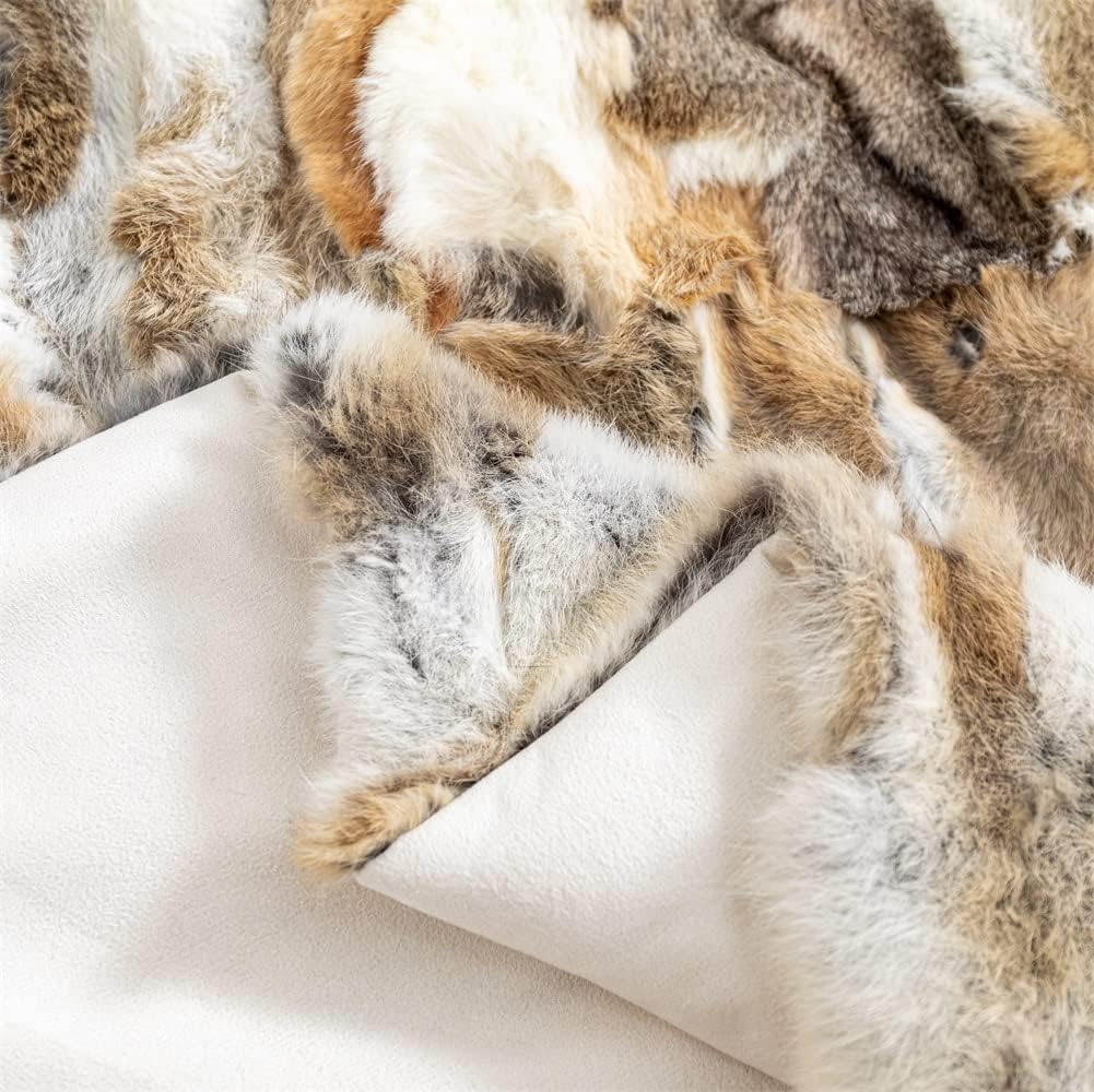 Fur Blanket Throw for Couch Tan Rabbit Hide Fur Throw Blanket Fuzzy Fluffy Super Soft Furry Plush Decorative Comfy