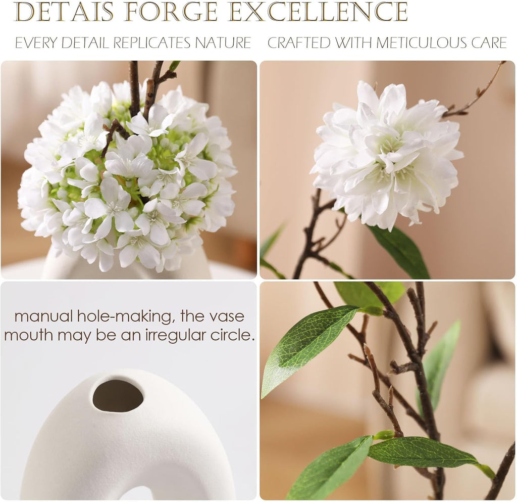 Fake Flower Bouquet and Vase Set, Faux Flower Arrangement for Decorating Living Room and Offices, Realistic