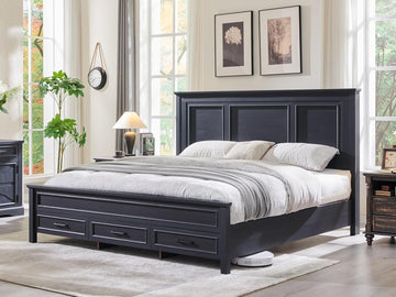 Farmhouse King Bed Frame with 52" Tall Headboard, Wood Platform Bedframe with Footboard and Storage Drawers, No