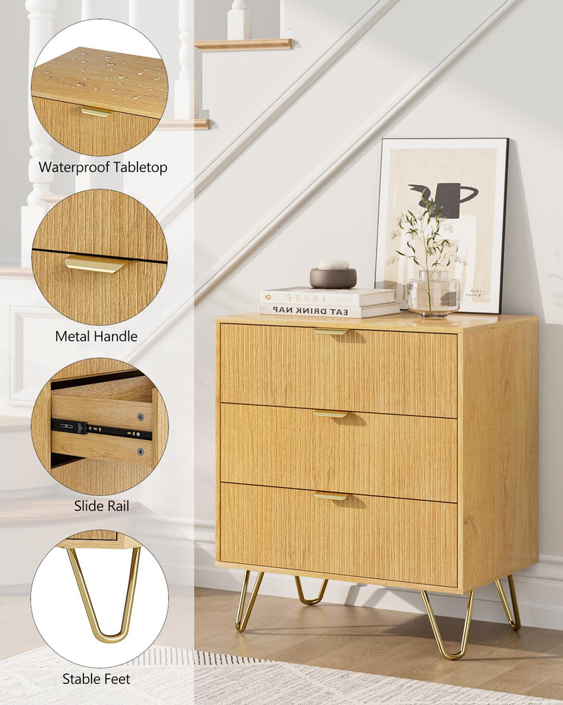 3 Drawer Dresser, 27.6" Modern Storage Dresser, Oak