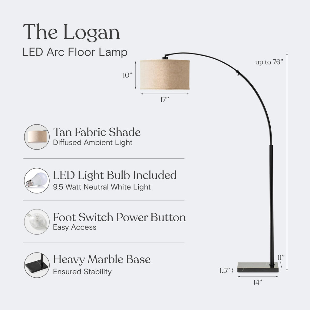 Logan Arc Floor Lamp, Bright Standing Lamp s, Offices & Bedrooms, Modern Living Room Décor, Tall Hanging Floor Lamp